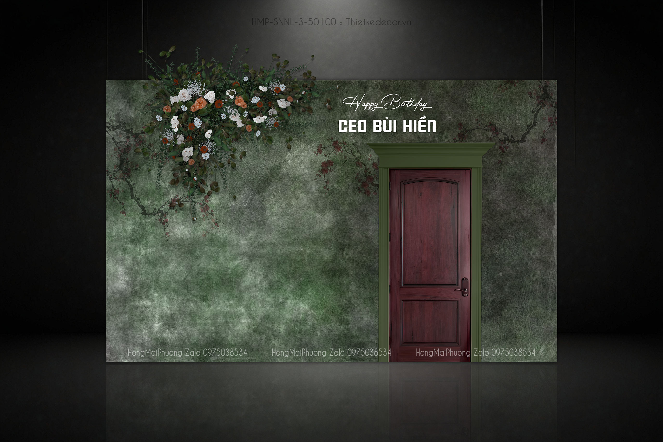 Backdrop sinh nhật người lớn, sinh nhật sếp nền rêu vintage